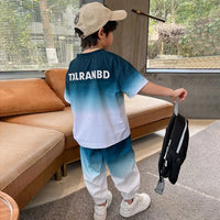 Boys Green Typographic Print Short Sleeves T-Shirt With Jogger Co-ord Sets Sets