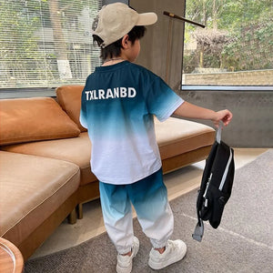 Boys Green Typographic Print Short Sleeves T-Shirt With Jogger Co-ord Sets Sets