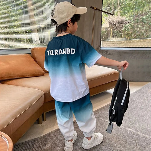Boys Green Typographic Print Short Sleeves T-Shirt With Jogger Co-ord Sets Sets