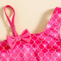 Girls Fuchsia Mermaid Printed Top With Ruffled Briefs Swimwear Sets Sets