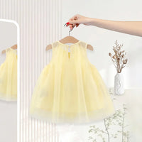 Girls Yellow Bow Detail A-Line Dress Casual Dresses