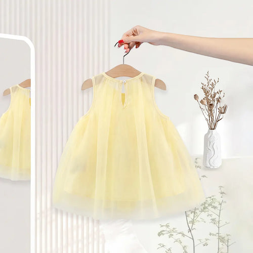 Girls Yellow Bow Detail A-Line Dress Casual Dresses