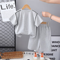 Boys Grey Solid Short Sleeves Contrast Piping T-Shirt With Shorts Set 2 pc. Sets