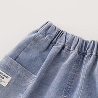 Boys Blue Denim Sleeveless Vest & Shorts With Printed T-Shirt Sets Sets