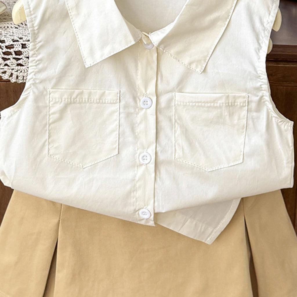 Girls Off White Sleeveless Top With Elasticated Skirt Sets 2 pc. Sets
