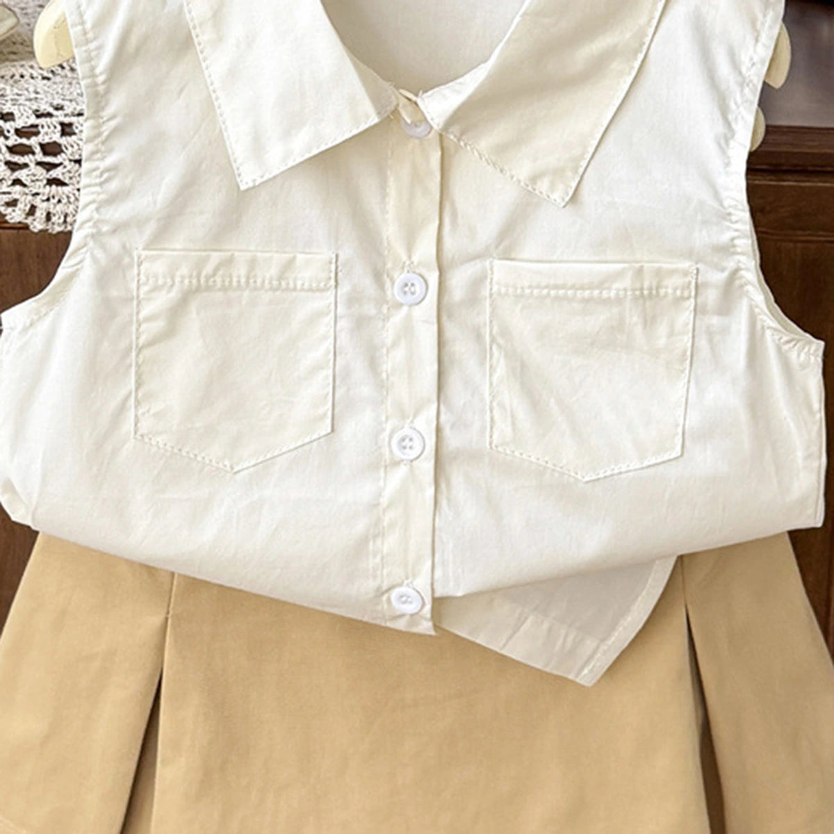 Girls Off White Sleeveless Top With Elasticated Skirt Sets 2 pc. Sets
