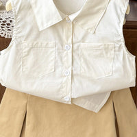 Girls Off White Sleeveless Top With Elasticated Skirt Sets 2 pc. Sets