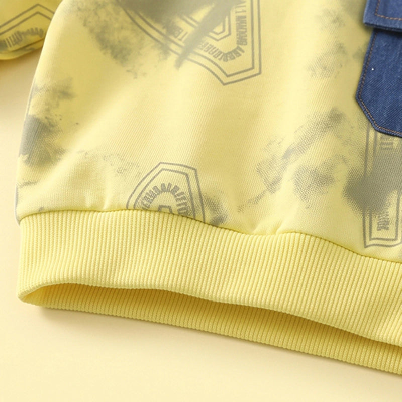 Boys Yellow Abstract Polo Sweatshirt & Denim Cargo Pants Sets Sets