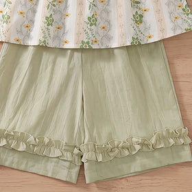 Girls Green Floral Print Sleeveless Top With Crop Pants Sets 2 pc. Sets
