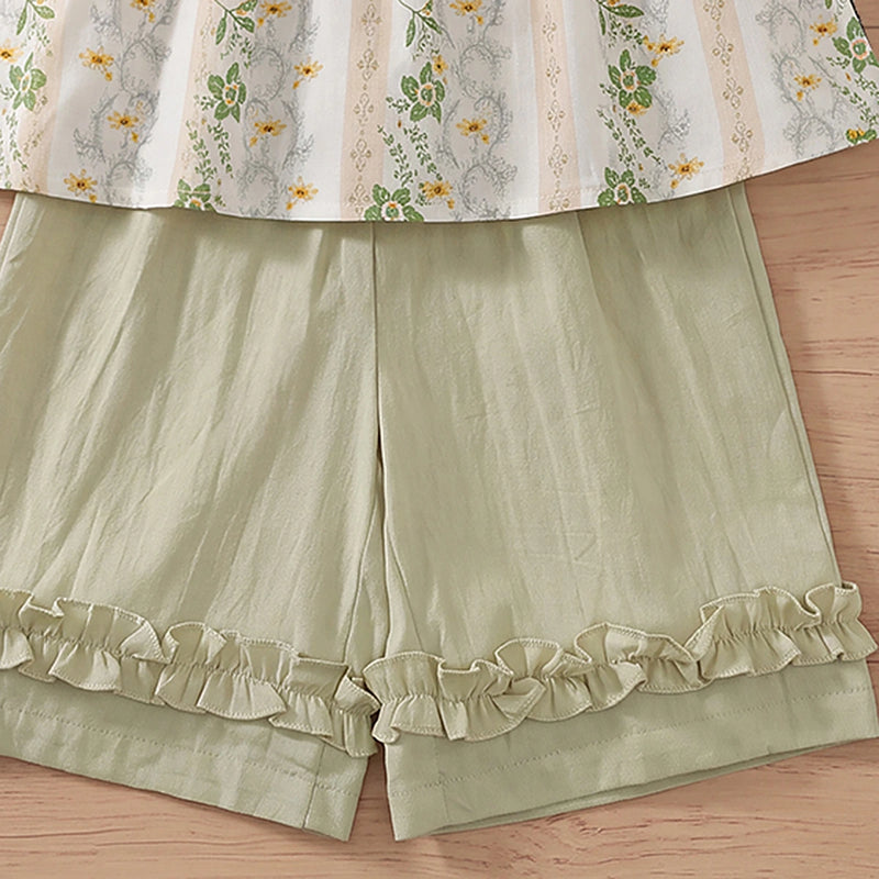 Girls Green Floral Print Sleeveless Top With Crop Pants Sets 2 pc. Sets