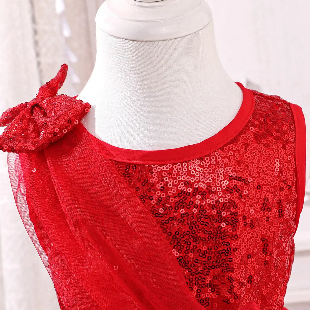Girls Red Sequined Fit & Flare Party Wear Dress Party Dresses