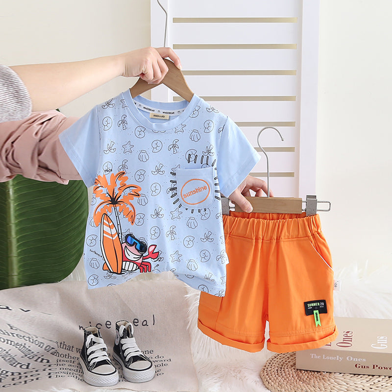 Boys Light Blue Tropical Printed T-Shirt With Shorts Set 2 pc. Sets Light Blue 1-2 Y