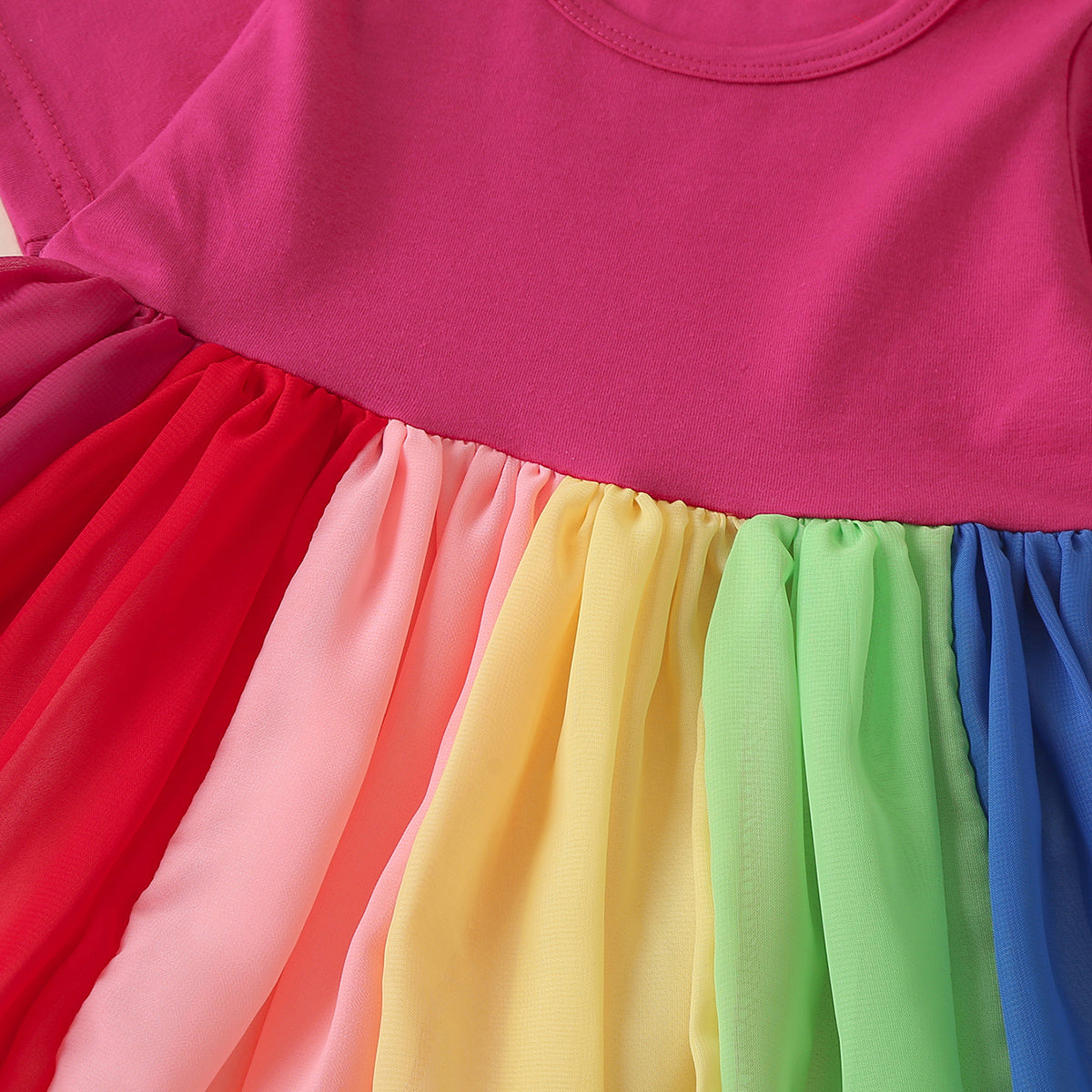 Girls Multicolor Short Sleeve Round Neck Flared Dress Casual Dresses