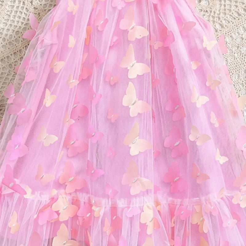 Girls Pink Butterfly Applique Sleeveless A-line Party Dress Party Dresses