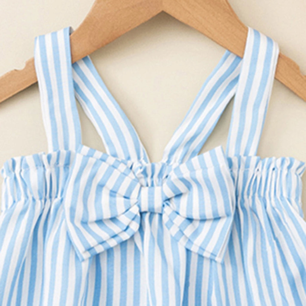 Girls Light Blue Stripes Sleeveless Top With Shorts Set Sets
