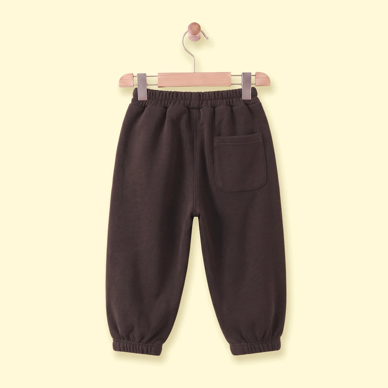 Boys Dark Brown Bear Applique Jogger Joggers