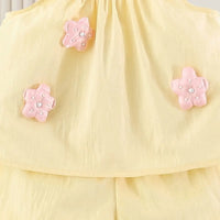 Girls Yellow Flower Applique Ruffle Top With Elasticated Shorts Sets 2 pc. Sets