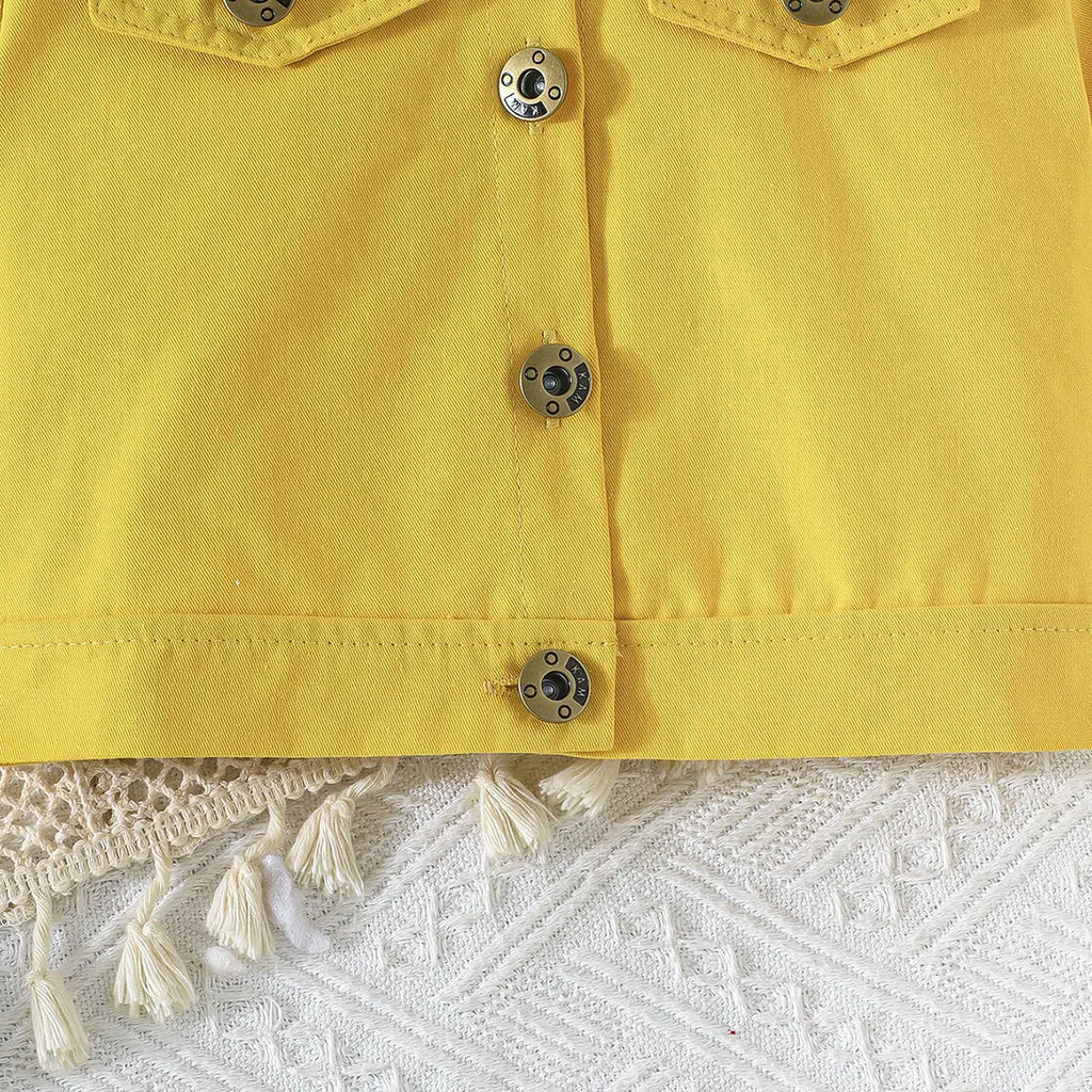 Girls Yellow Self-Design Crop Length Top With Skirt Sets 2 pc. Sets