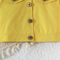 Girls Yellow Self-Design Crop Length Top With Skirt Sets 2 pc. Sets