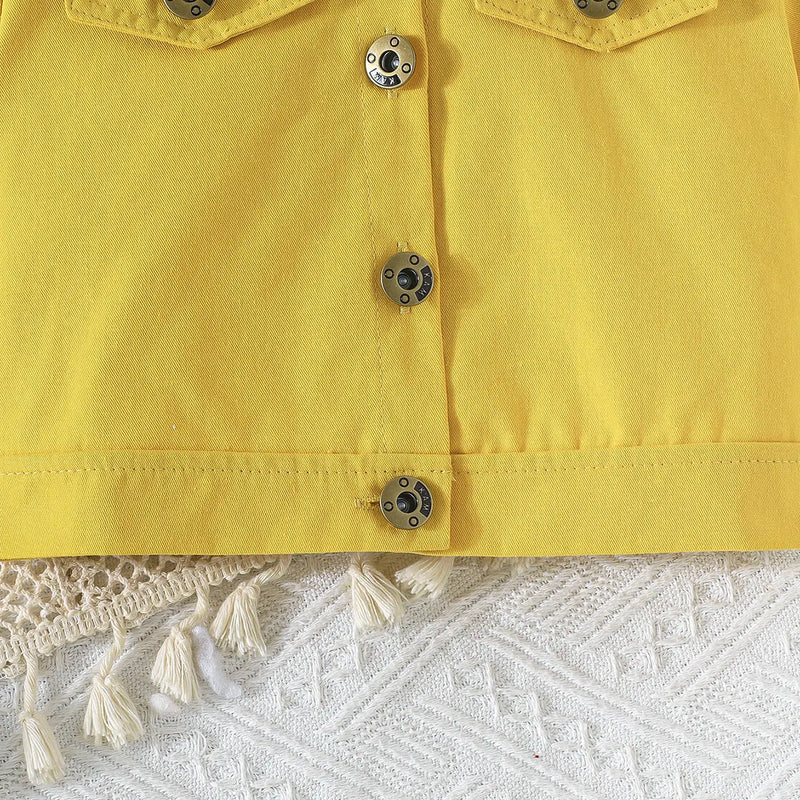 Girls Yellow Self-Design Crop Length Top With Skirt Sets 2 pc. Sets