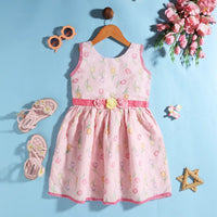 Girls Pink Floral Fit & Flare Schiffli Dress With flower Satin Belt Casual Dresses Pink 3-4 Y