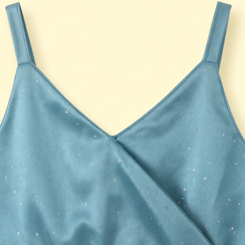 Girls Teal Solid Sleeveless Fit & Flare Party Dress Party Dresses
