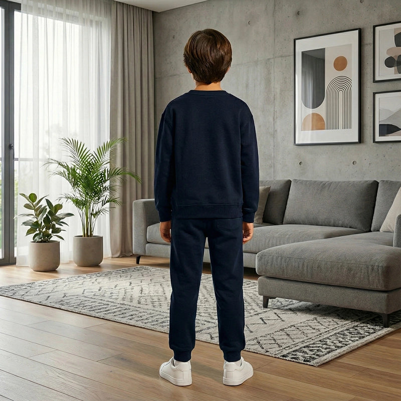 Boys Navy Blue K-Pop Nova Beat Graphics Sweatshirt With Jogger Co-ord Sets Sets