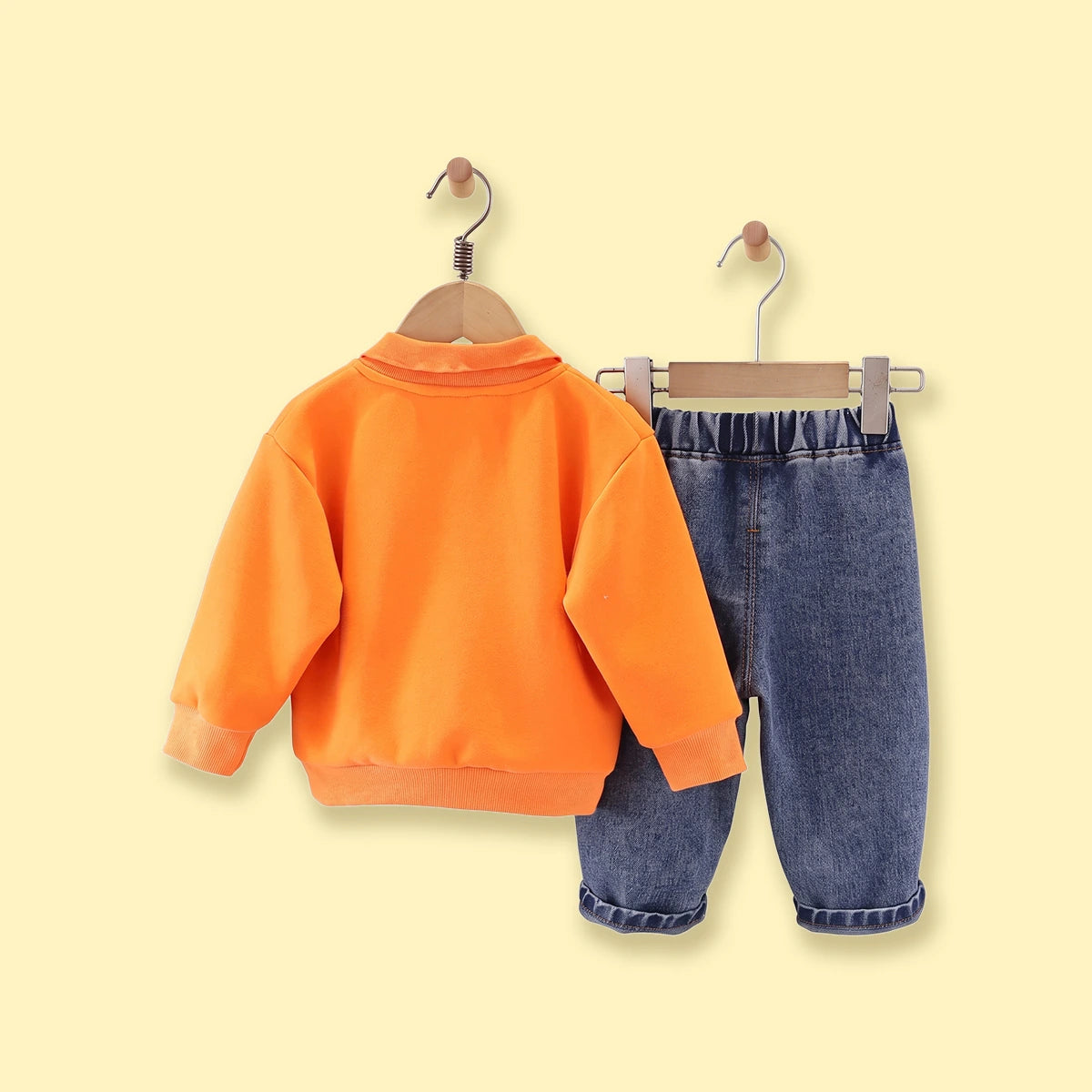 Boys Orange Polo Sweatshirt & Denim Pants Sets Sets