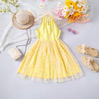 Girls Yellow Floral Print Sleeveless Fit & Flare Dress Casual Dresses