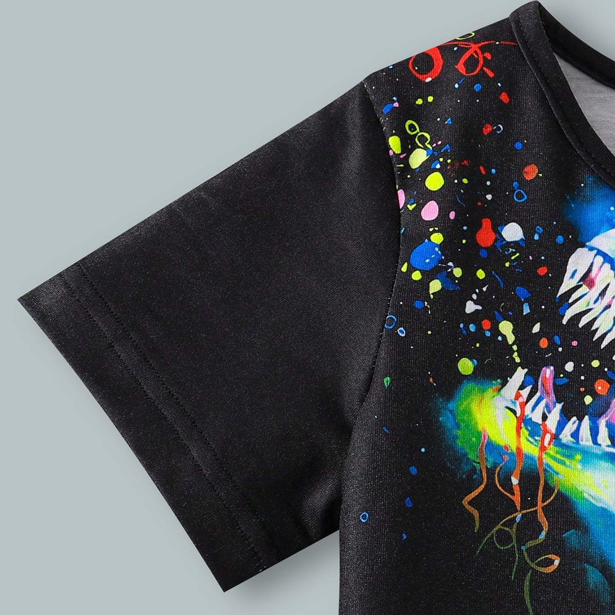 Boys Black Dinosaur Printed Glow in the Dark T-Shirt & Shorts Set 2 pc. Sets