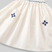 Girls Off White Sleeveless Embroidered Top With Skirt Sets Sets