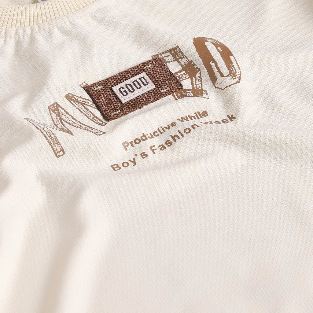 Boys Apricot Typographic Printed T-Shirt With Cargo Shorts Sets Sets