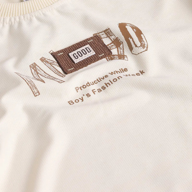 Boys Apricot Typographic Printed T-Shirt With Cargo Shorts Sets Sets