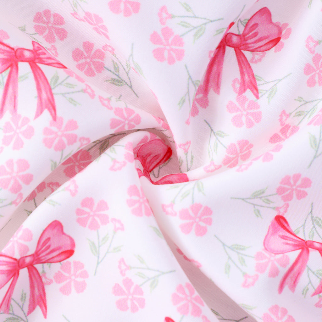 Girls Pink Bow Printed Fit & Flare Winter Casual Dress Casual Dresses