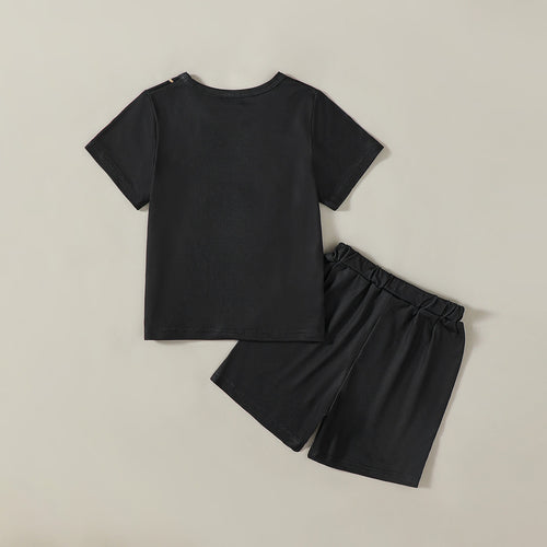 Boys Black Stripes Print Short Sleeve T-Shirt With Shorts Set 2 pc. Sets