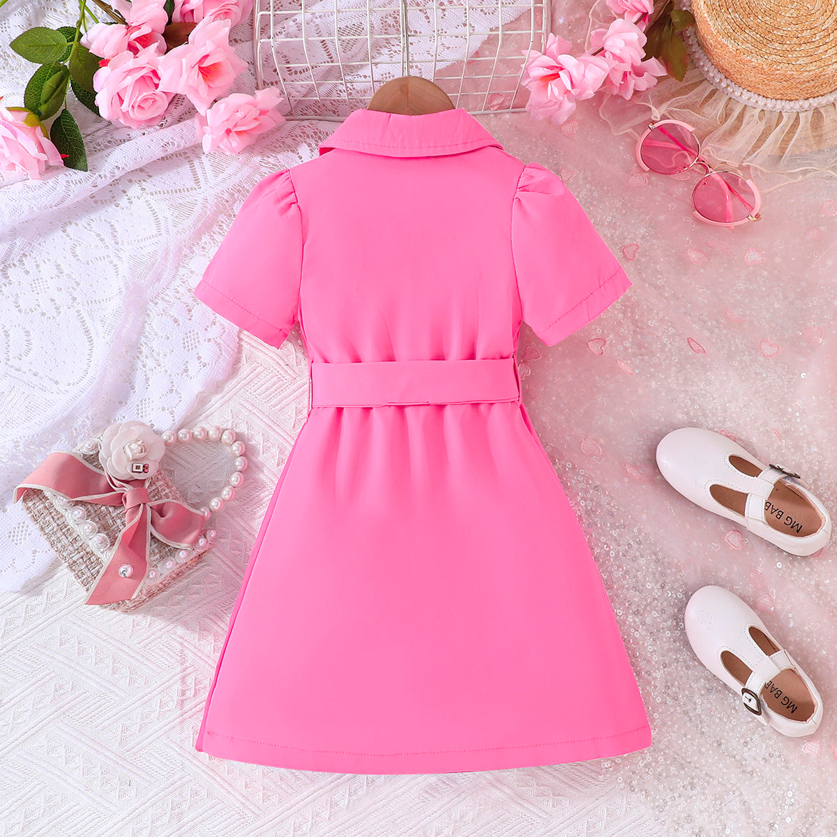 Girls Fuchsia Solid Summer Casual Blazer Dresses Casual Dresses