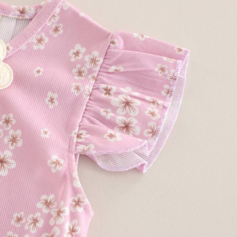 Girls Pink Floral Printed Tunic With T-Shirt & Pants Set Sets