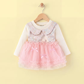 Girls Pink Floral Long Sleeve Fit & Flare Dress Casual Dresses Pink 1-2 Y