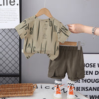 Boys Printed Short Sleeves Round Neck T-Shirt With Olive Green Shorts Set 2 pc. Sets