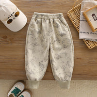 Boys Off White Abstract Printed Sweatshirt With Sling Bag and Pants Set Sets