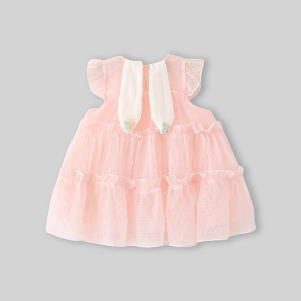 Girls Pink Flutter Sleeve Tiered A-line Dress Casual Dresses