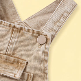Girls Khaki Denim Bow Applique Dungaree Jumpsuits