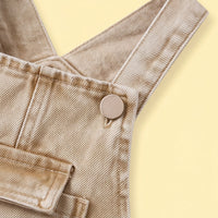 Girls Khaki Denim Bow Applique Dungaree Jumpsuits