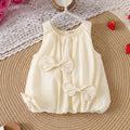 Girls Off White Solid Sleeveless Balloon Dress With Bow Details Casual Dresses Off White 1-2 Y