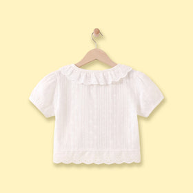Girls White Schiffli Embroidered Short Sleeve Shrug Tops
