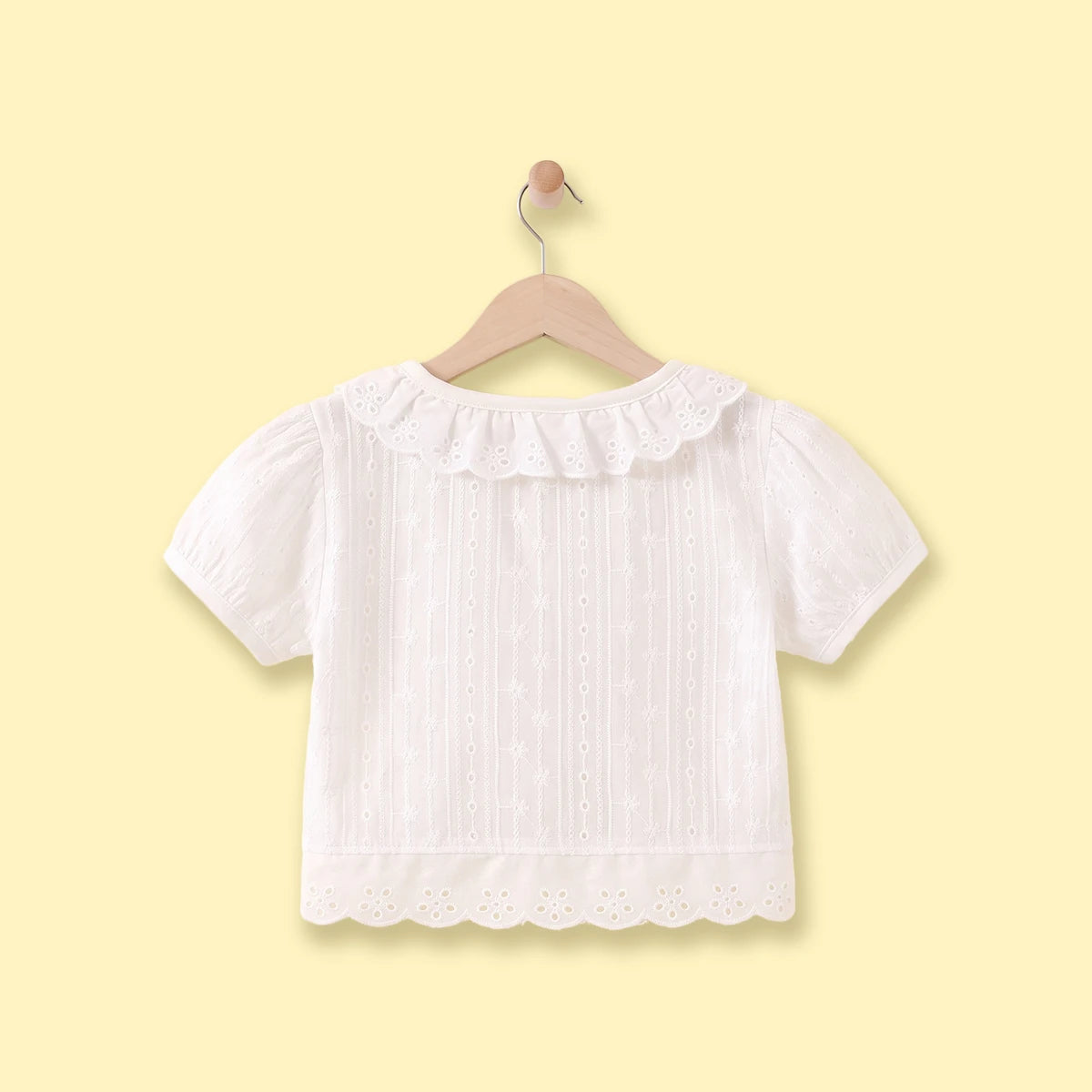 Girls White Schiffli Embroidered Short Sleeve Shrug Tops