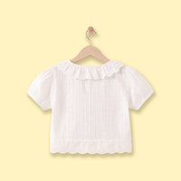Girls White Schiffli Embroidered Short Sleeve Shrug Tops