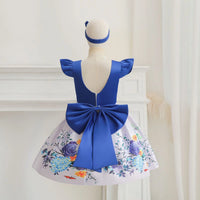 Girls Blue Floral Print Flutter Sleeve Fit & Flare Party Wear Dress Party Dresses