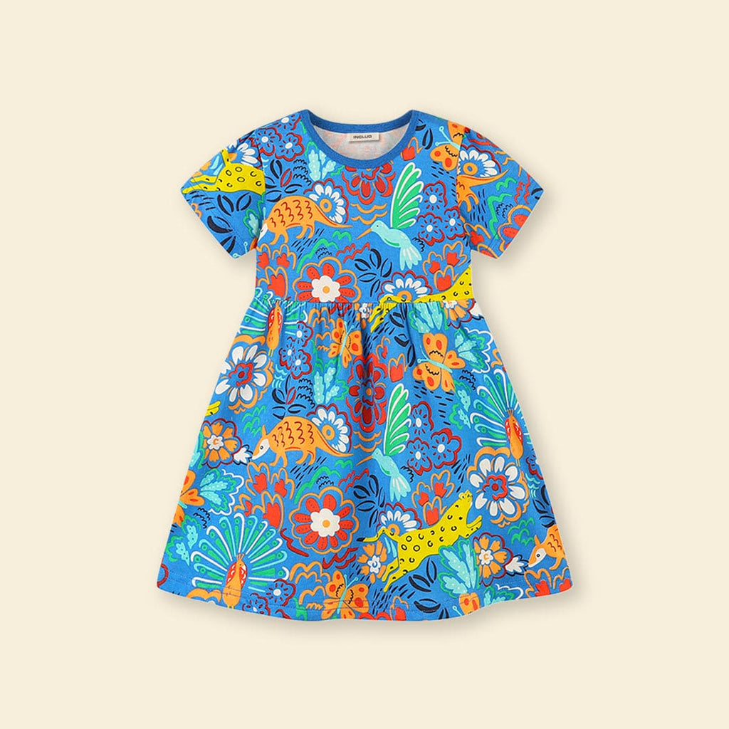 Girls Floral Print Fit & Flare Casual Dress Casual Dresses Blue 1-2 Y 