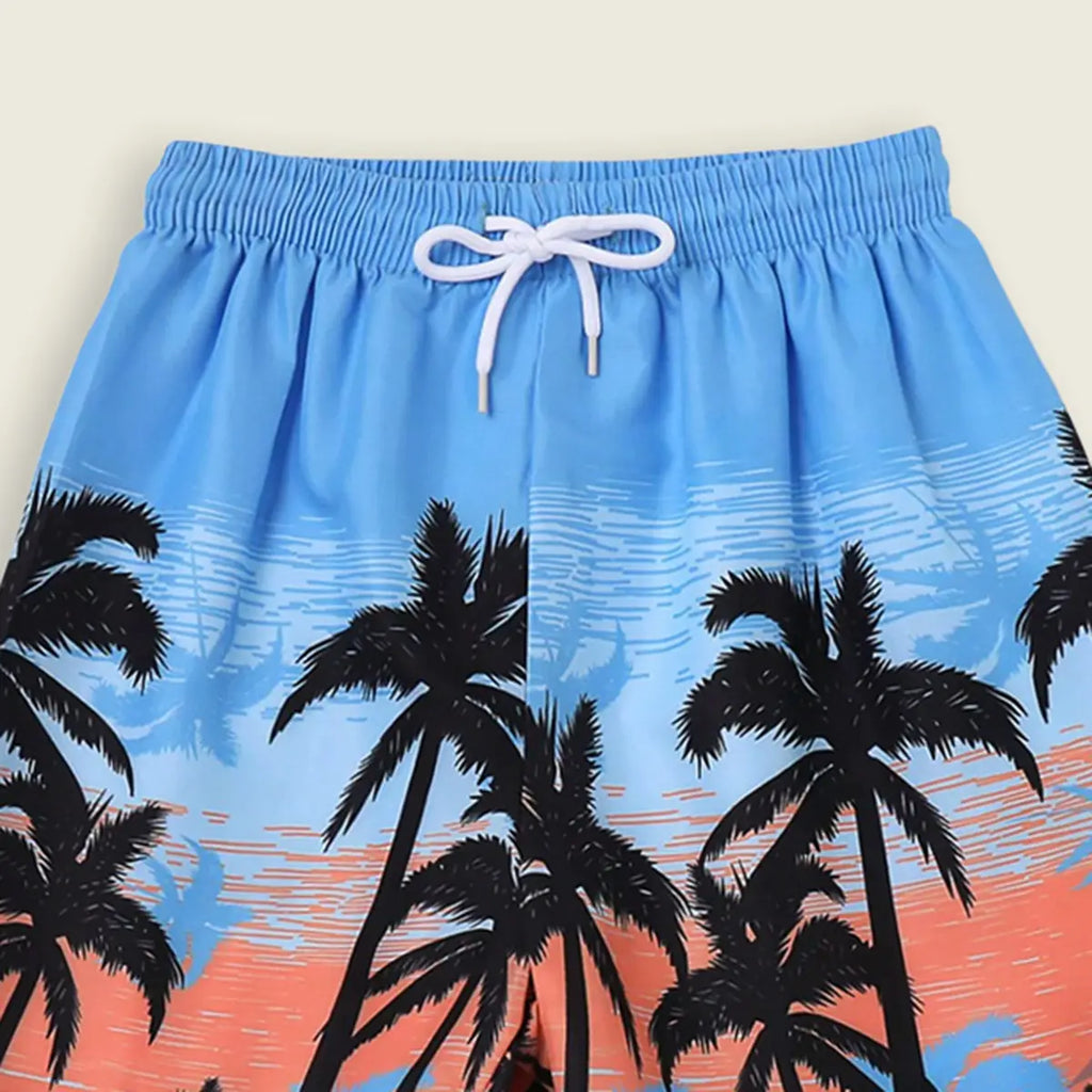 Boys Light Blue Tropical Printed Shorts With Elasticated Waistband Shorts